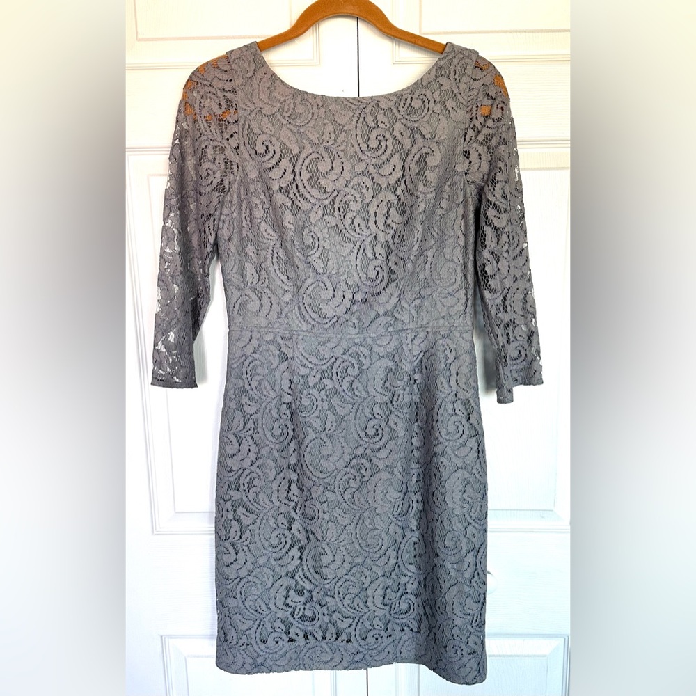 NWT J.Crew Natalia Grey Leavers Lace Dress Size 6-Stunning Lined V Neck Cocktail - Picture 11 of 16